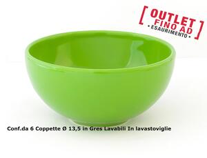 Coppette da Macedoni 6 pezzi diametro 13x13x h11 cm - 250 Ml in GRES adatto alla lavastoviglie colore Verde