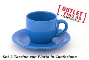 Tazzine Da Caffe con piattino set da 2 in Ceramica 6,5x6,5x h5 cm-100 cc Collezione lavabile in lavastoviglie colore BLU