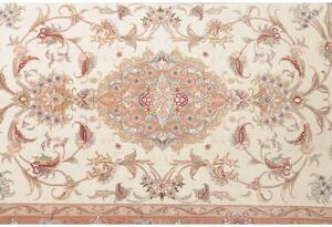 Tappeto Tabriz 70 Raj Medaglione Floreale Avorio Pesca Corsia 85x324 Cm