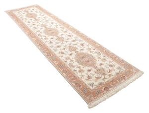 Tappeto Tabriz 70 Raj Medaglione Floreale Avorio Pesca Corsia 85x324 Cm