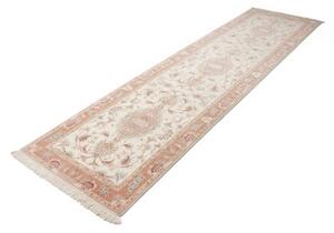 Tappeto Tabriz 70 Raj Medaglione Floreale Avorio Pesca Corsia 85x324 Cm