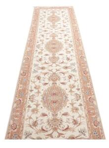 Tappeto Tabriz 70 Raj Medaglione Floreale Avorio Pesca Corsia 85x324 Cm