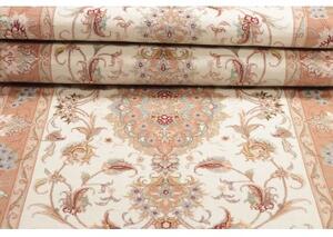Tappeto Tabriz 70 Raj Medaglione Floreale Avorio Pesca Corsia 85x324 Cm