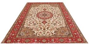 Tappeto Tabriz 50 Raj Medaglione Floreale Avorio Rosso 208x302 Cm