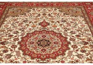 Tappeto Tabriz 50 Raj Medaglione Floreale Avorio Rosso 208x302 Cm