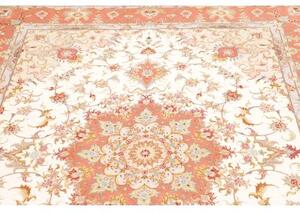 Tappeto Tabriz 70 Raj Medaglione Floreale Avorio Corallo 155x213 Cm