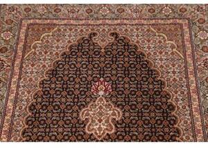 Tappeto Tabriz 50 Raj Mahi Medaglione Marrone Scuro Avorio Corsia 83x300 Cm