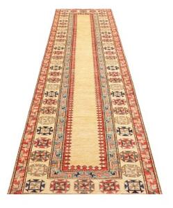 Tappeto Kazak Fine Geometrico Beige Rosso Mattone Corsia 83x322 Cm