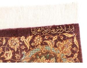 Tappeto Ghom Seta Medaglione Floreale Bordeaux Avorio 77x121 Cm