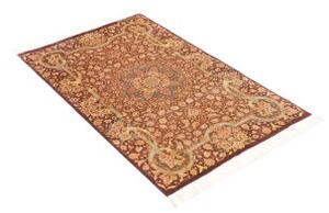 Tappeto Ghom Seta Medaglione Floreale Bordeaux Avorio 77x121 Cm