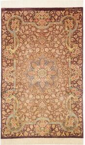 Tappeto Ghom Seta Medaglione Floreale Bordeaux Avorio 77x121 Cm