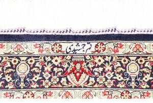 Tappeto Ghom Seta Medaglione Floreale Blu Notte Rosa Antico 81x121 Cm