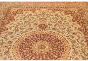 Tappeto Ghom Seta Medaglione Floreale Avorio Rosso Ruggine 160x243 Cm