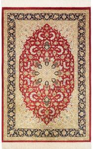 Tappeto Ghom Seta Medaglione Floreale Rosso Blu Scuro 80x121 Cm