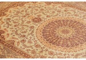 Tappeto Ghom Seta Medaglione Floreale Avorio Rosso Ruggine 160x243 Cm