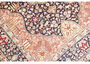 Tappeto Ghom Seta Medaglione Floreale Blu Notte Rosa Antico 81x121 Cm