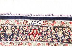 Tappeto Ghom Seta Medaglione Floreale Blu Notte Rosa Antico 81x121 Cm