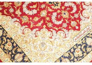 Tappeto Ghom Seta Medaglione Floreale Rosso Blu Scuro 80x121 Cm