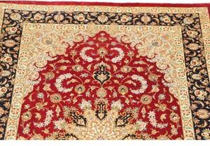 Tappeto Ghom Seta Medaglione Floreale Rosso Blu Scuro 80x121 Cm