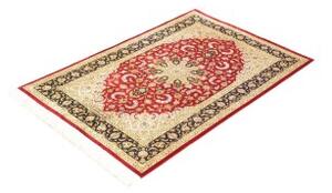 Tappeto Ghom Seta Medaglione Floreale Rosso Blu Scuro 80x121 Cm