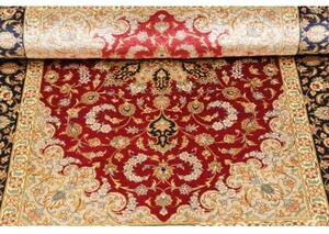 Tappeto Ghom Seta Medaglione Floreale Rosso Blu Scuro 80x121 Cm