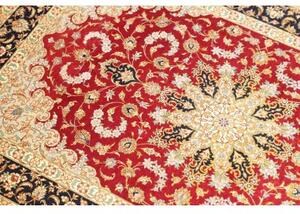 Tappeto Ghom Seta Medaglione Floreale Rosso Blu Scuro 80x121 Cm