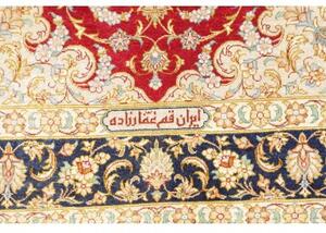Tappeto Ghom Seta Medaglione Floreale Rosso Blu Scuro 80x121 Cm