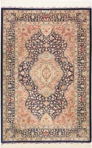 Tappeto Ghom Seta Medaglione Floreale Blu Notte Rosa Antico 81x121 Cm