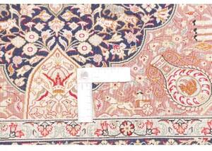 Tappeto Ghom Seta Medaglione Floreale Blu Notte Rosa Antico 81x121 Cm