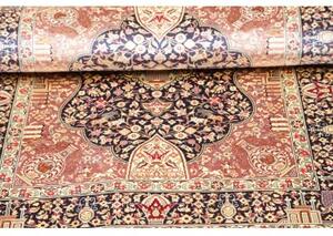 Tappeto Ghom Seta Medaglione Floreale Blu Notte Rosa Antico 81x121 Cm