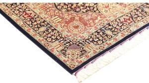 Tappeto Ghom Seta Medaglione Floreale Blu Notte Rosa Antico 81x121 Cm