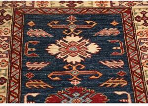 Tappeto Kazak Fine Stilizzato Blu Profondo Rosso Mattone Corsia 79x291 Cm