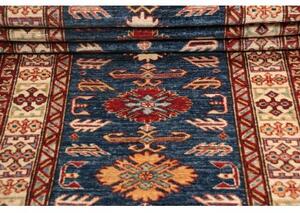 Tappeto Kazak Fine Stilizzato Blu Profondo Rosso Mattone Corsia 79x291 Cm