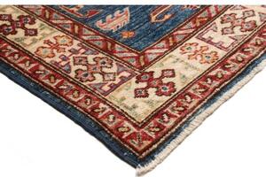 Tappeto Kazak Fine Stilizzato Blu Profondo Rosso Mattone Corsia 79x291 Cm