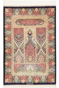 Tappeto Ghom Seta Floreale Blu Scuro Rosso 60x90 Cm