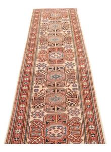 Tappeto Kazak Fine Stilizzato Avorio Rosso Ruggine Corsia 78x286 Cm