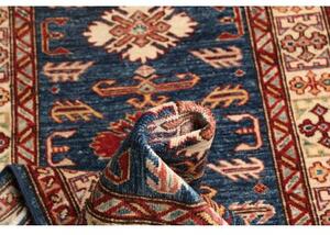 Tappeto Kazak Fine Stilizzato Blu Profondo Rosso Mattone Corsia 79x291 Cm