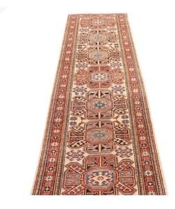 Tappeto Kazak Fine Geometrico Avorio Rosso Mattone Corsia 79x288 Cm