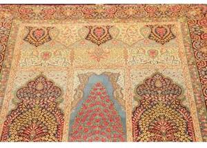 Tappeto Ghom Seta Stilizzato Rosso Scuro Beige 103x157 Cm