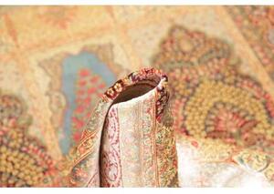 Tappeto Ghom Seta Stilizzato Rosso Scuro Beige 103x157 Cm