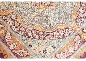 Tappeto Ghom Seta Medaglione Floreale Verde Acqua Bordeaux 102x153 Cm