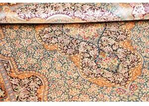 Tappeto Ghom Seta Medaglione Floreale Verde Acqua Bordeaux 102x153 Cm