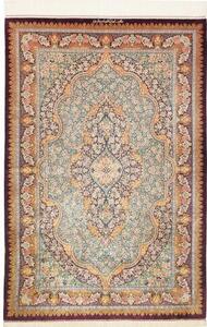 Tappeto Ghom Seta Medaglione Floreale Verde Acqua Bordeaux 102x153 Cm