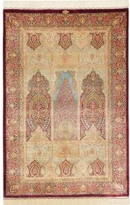 Tappeto Ghom Seta Stilizzato Rosso Scuro Beige 103x157 Cm