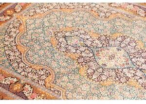 Tappeto Ghom Seta Medaglione Floreale Verde Acqua Bordeaux 102x153 Cm