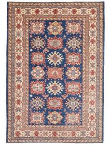 Tappeto Kazak Fine Geometrico Blu Avorio 172x247 Cm