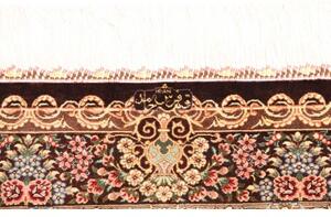 Tappeto Ghom Seta Medaglione Floreale Bordeaux Oro 103x148 Cm