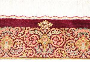 Tappeto Ghom Seta Stilizzato Rosso Scuro Beige 103x157 Cm