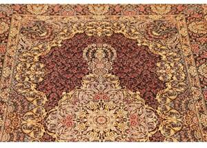Tappeto Ghom Seta Medaglione Floreale Bordeaux Oro 103x148 Cm