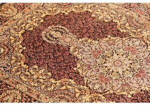 Tappeto Ghom Seta Medaglione Floreale Bordeaux Oro 103x148 Cm